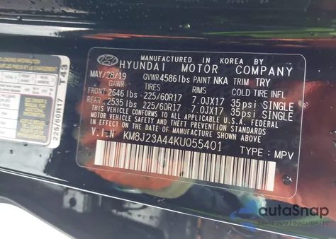 2019 Hyundai Tucson Se z USA, uszkodzony, nr VIN KM8J23A44KU055401